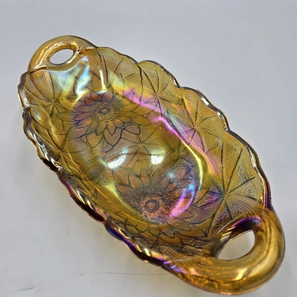 Vintage Indiana Glass‎ Lily Pons 605 Pickle Dish Iridescent Amber Relish Celery